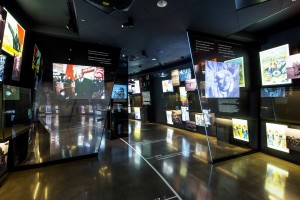 Labyrinth of Russian History exhibit chronicling dramatic twentieth-century events, from World War I to perestroika, with archival photographs and footage and artifacts