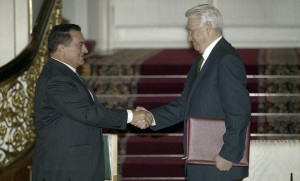 Визит в РФ президента Египта Хосни Мубарака. Во время подписания российско-египетской декларации