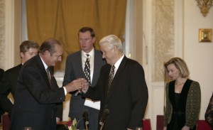 Государственный визит в РФ президента Французской Республики Жака Ширака с супругой Бернадент Ширак. Во время официального обеда