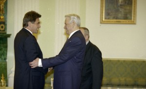 Президент РФ Борис Ельцин во время встречи с федеральным канцлером Австрийской Республики Виктором Клима