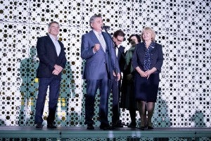 Владимир Тунгусов, Александр Дроздов, Штефан Хофманн, Людмила Бабушкина на открытии медиафасада Ельцин Центра