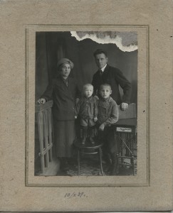 Yeltsin's parents, Nikolai Ignatievich and Klavdiia Vasilievna, with their sons, Mikhail (left) and Boris (right). 1939