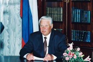 Президент РФ Б.Н. Ельцин во время записи ТВ