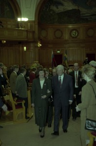 Государственный визит президента РФ Бориса Ельцина в Королевство Швеция. Посещение Парламента Швеции. Президент РФ Борис Ельцин и спикер Парламента Биргитта Даль в зале заседаний