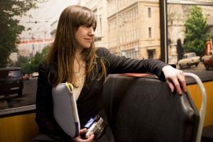 Региональный представитель Panasonic в Уральском федеральном округе Наталья Тимофеева в Музее Бориса Ельцина. Экспозиция "Троллейбус"