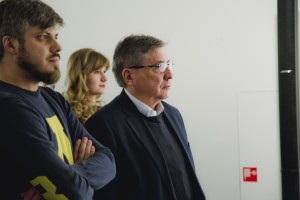 Денис Корнеевский, Елена Родионова, Александр Дроздов на выставке «Берлинский случай» в Арт-галерее Ельцин Центра